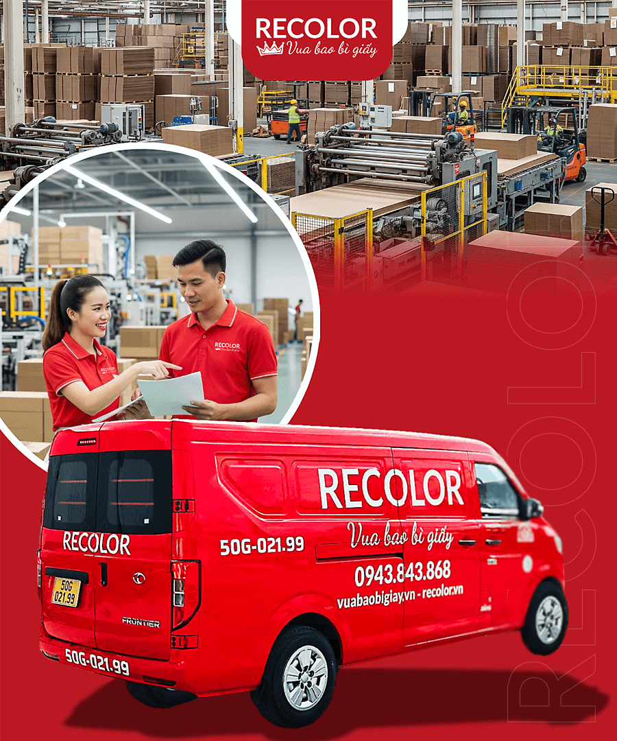 RECOLOR là doanh nghiệp sản xuất thùng carton, hộp carton, bao bì giấy chuyên nghiệp, sở hữu nhà máy quy mô lớn, máy móc hiện đại và quy trình chuẩn.