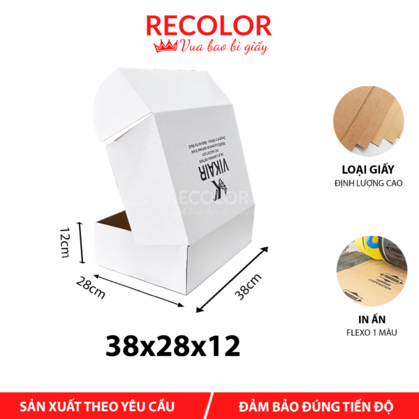 Hộp Carton Trắng 3 Lớp Sóng E Nắp Gài In Flexo 38x28x12 – HCP063