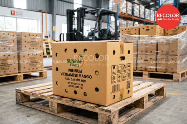 Thùng carton đựng xoài có đục lỗ thoát khí