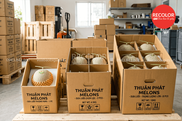 Thùng carton đựng dưa lưới sản xuất và in ấn theo yêu cầu 12 Kích thước thùng carton đựng dưa lưới