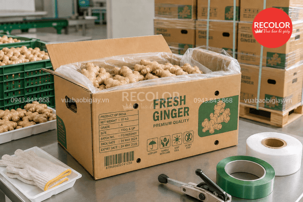Thùng carton đựng gừng tươi chuẩn quy cách